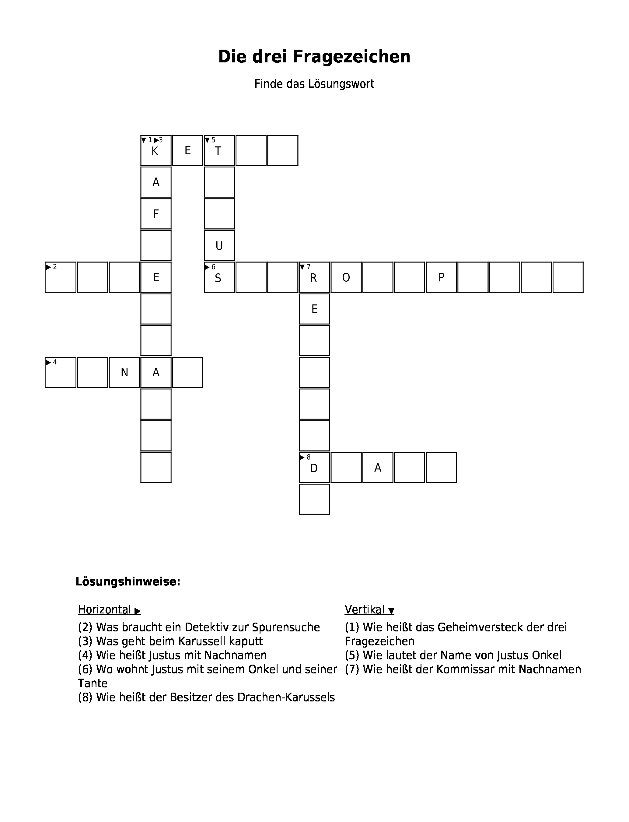Die drei Fragezeichen – Kreuzworträtsel | Link- und Materialsammlung